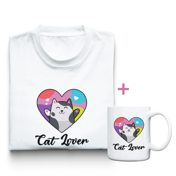 Тениска + чаша CAT LOVER