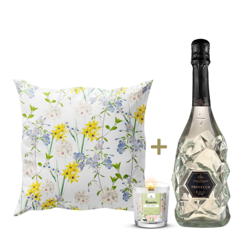 Просеко DOC  Organic + свещ  JASMINE + възглавница SPRING FLOWERS