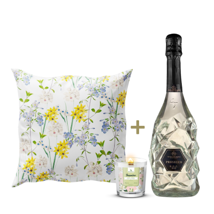 Просеко DOC  Organic + свещ  JASMINE + възглавница SPRING FLOWERS