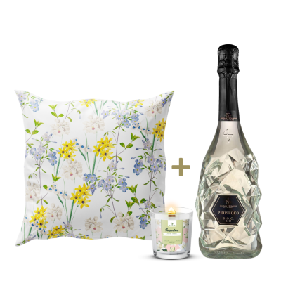 Просеко DOC  Organic + свещ  JASMINE + възглавница SPRING FLOWERS